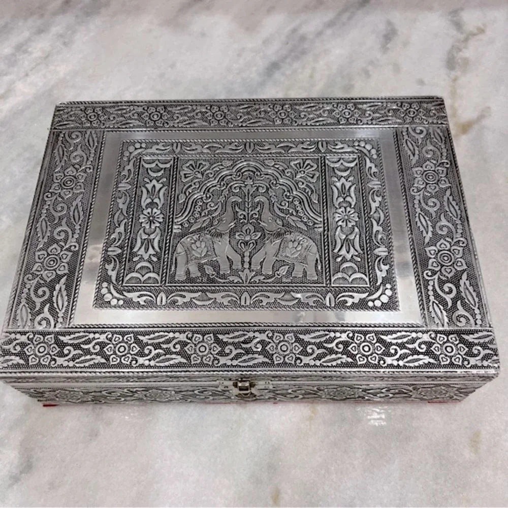 Two Tier Oxidized Elephant Jewelry Box